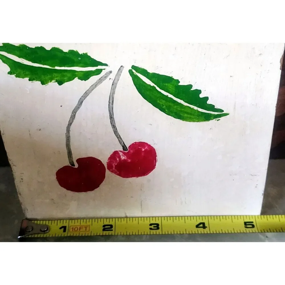 Vintage Farmhouse Wooden Hanging Knife Holder Cherry Design Holds 8 See Pic.